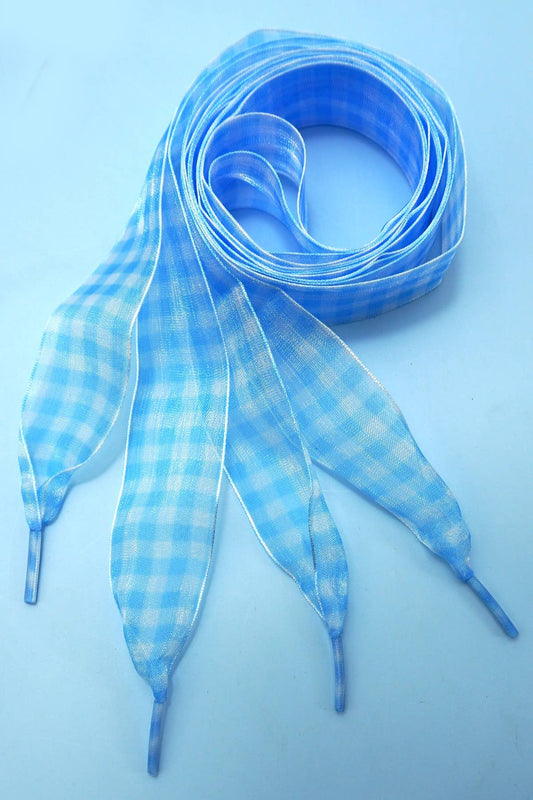 CHECKER SATIN ORGANZA SHOE LACE | 40SD112: Blue