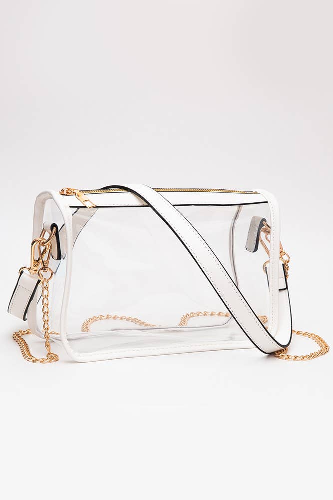 Clear Rectangle Stadium Concert Crossbody Bag: White