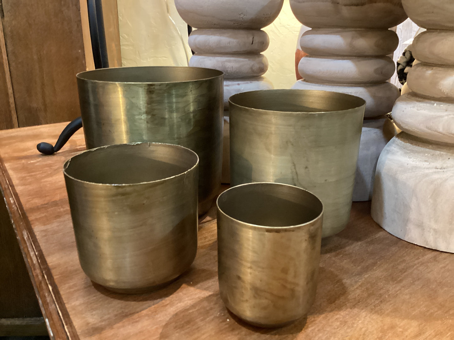 Set 4 Aged Brass Pots