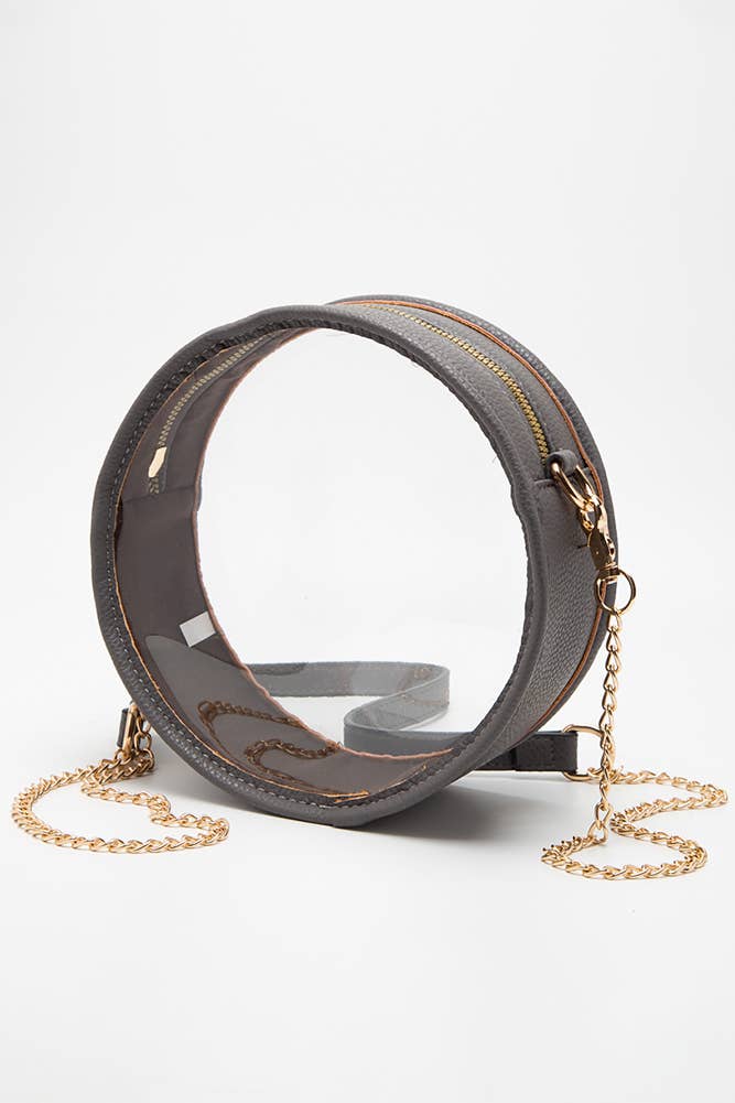 Solid Color Trim Clear Round Crossbody Bag: Bronze