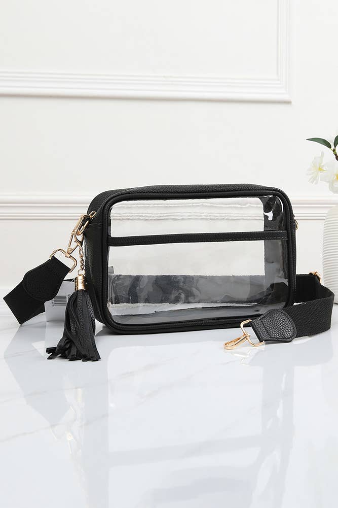 Clear PU Cross Body Camera Bag: Black
