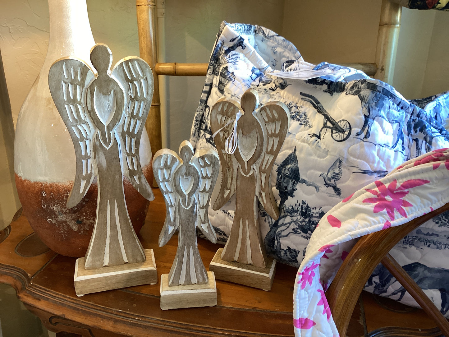 Feathered Wood Angel Set 3