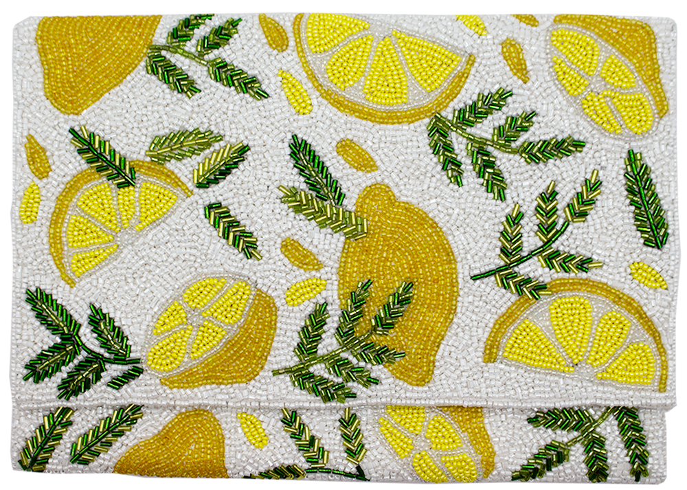 LEMON ARTIST SERIES DOUBLE SIDED BEADED CLUTCH