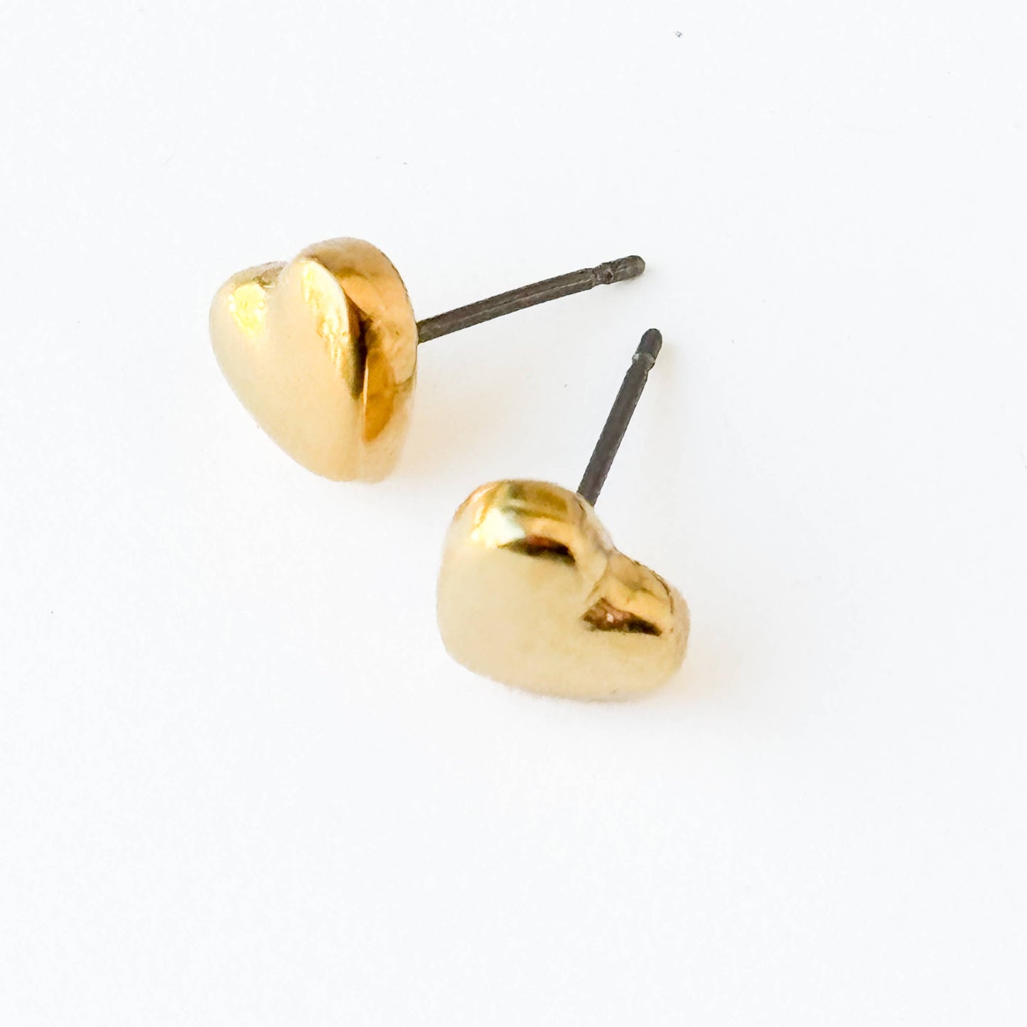 Puffy Gold Heart Studs, Small Gold Studs Valentines Day Gift