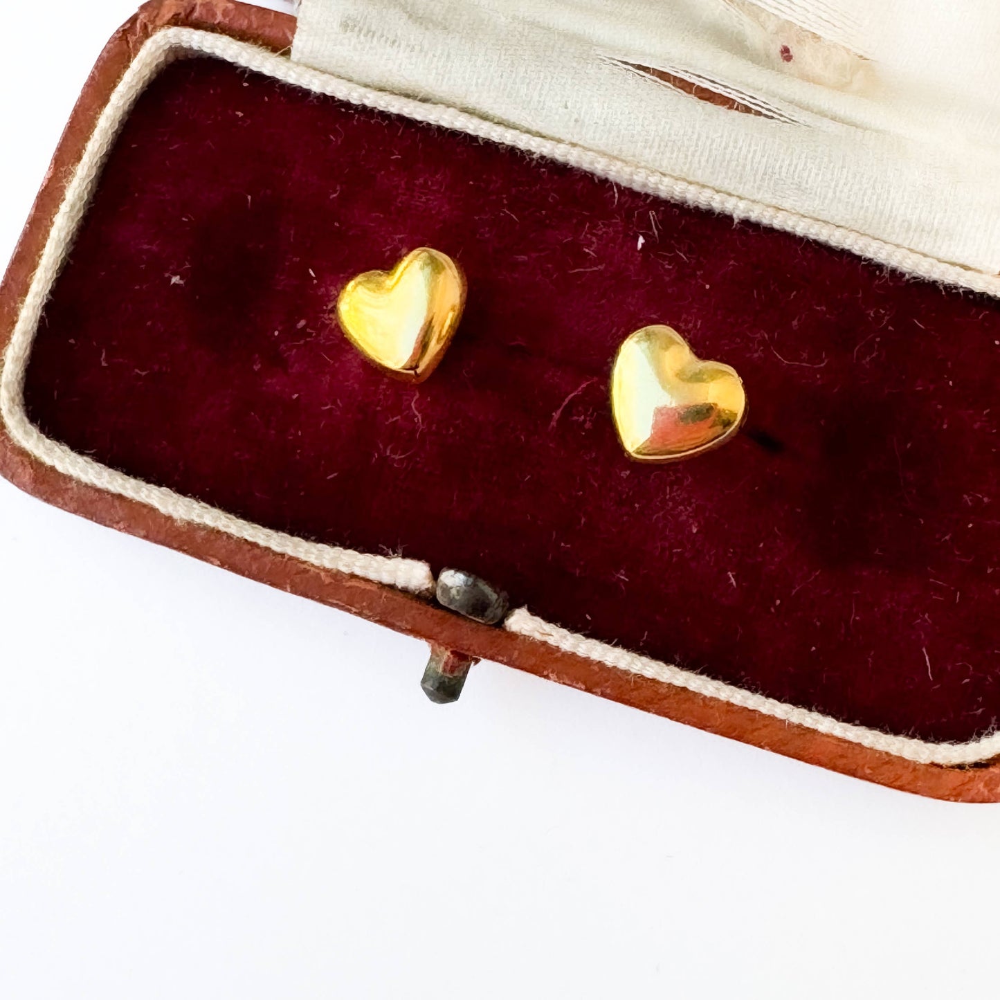 Puffy Gold Heart Studs, Small Gold Studs Valentines Day Gift