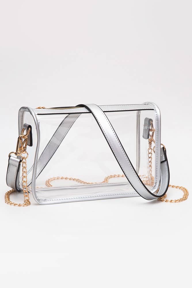 Clear Rectangle Stadium Concert Crossbody Bag: White