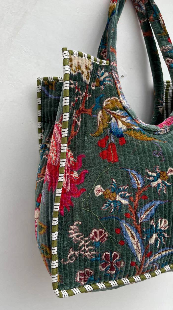 Party Wear Floral Jaipuri Quilted Velvet Cotton Women Bags