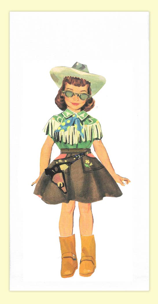 Paper Doll Cowgirl Tea Towel, western, retro