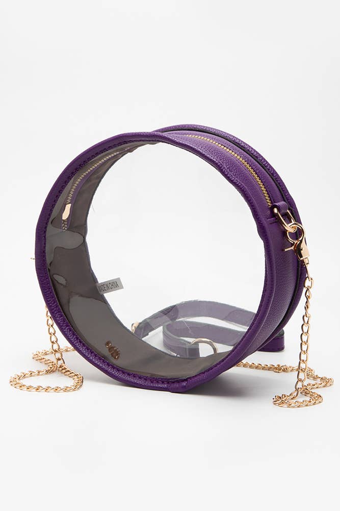 Solid Color Trim Clear Round Crossbody Bag: Black/White
