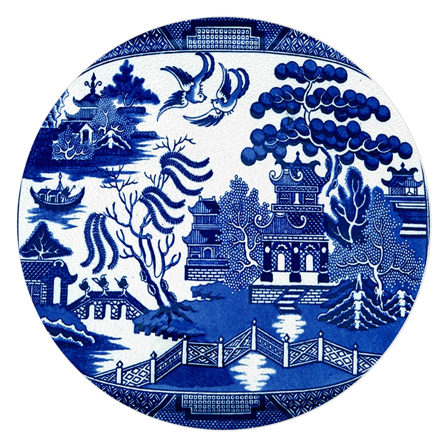 GB1386-Blue Willow Glass Cutting Board: Small Rectangular 8" by 11"
