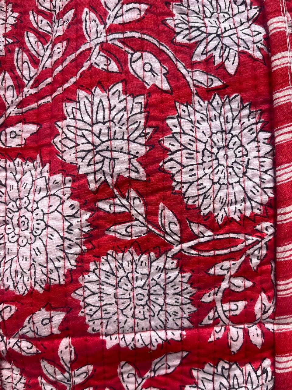 Red Floral Cotton Quilted Women Shopping Bag Market Bag Tote