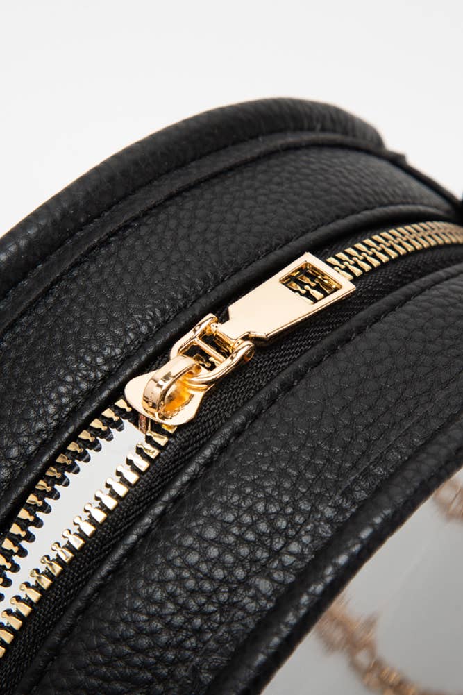 Solid Color Trim Clear Round Crossbody Bag: White