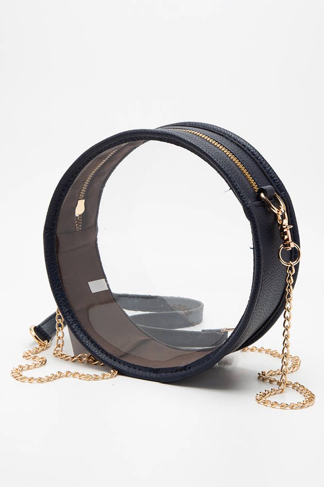Solid Color Trim Clear Round Crossbody Bag: Bronze