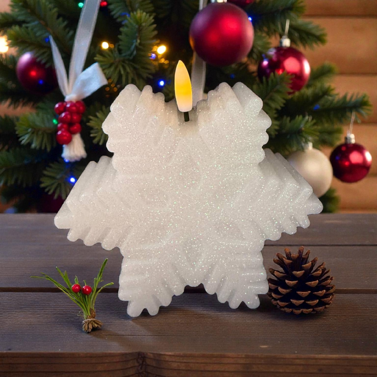 Snowflake Candle 2x5in Realistic Flame