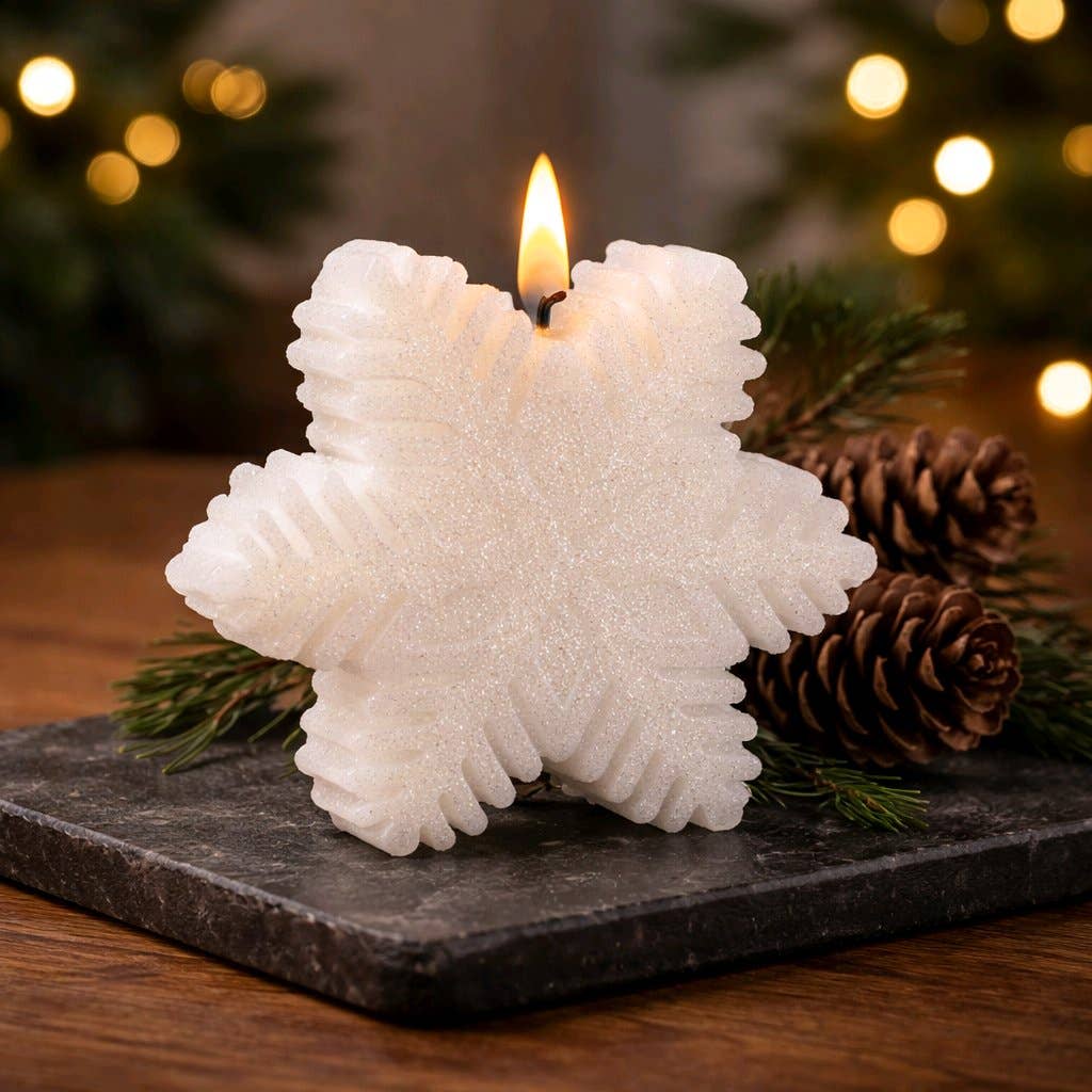 Snowflake Candle 2x5in Realistic Flame