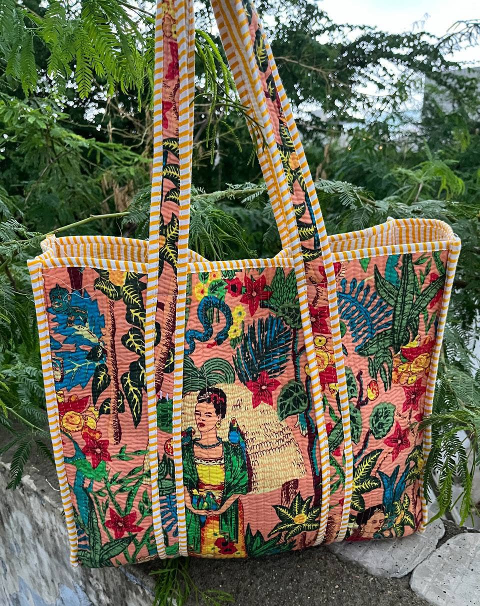 Frida Kahlo Printed Cotton Quilted Bag Women Shoulder Bags