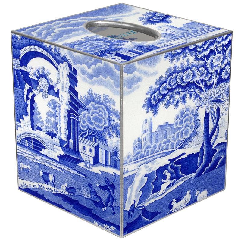 Blue Italian Tissue Box Cover: Paper Mache