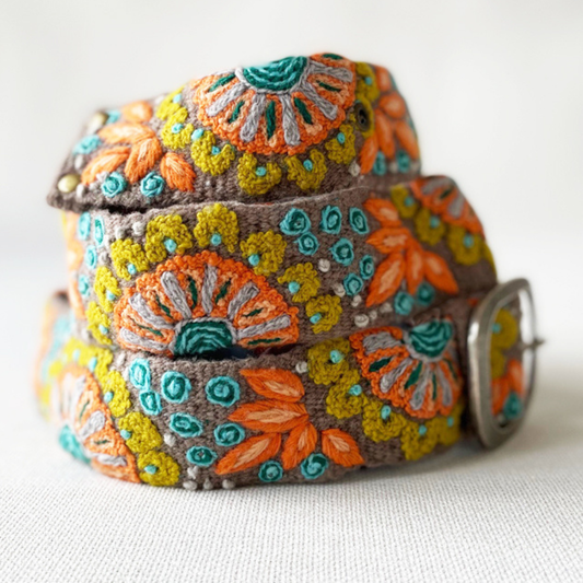 Andean Whisper Embroidered Wool Belt: S