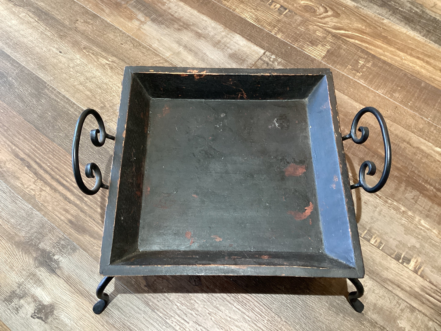 Square Wood Tray with Metal Stand
