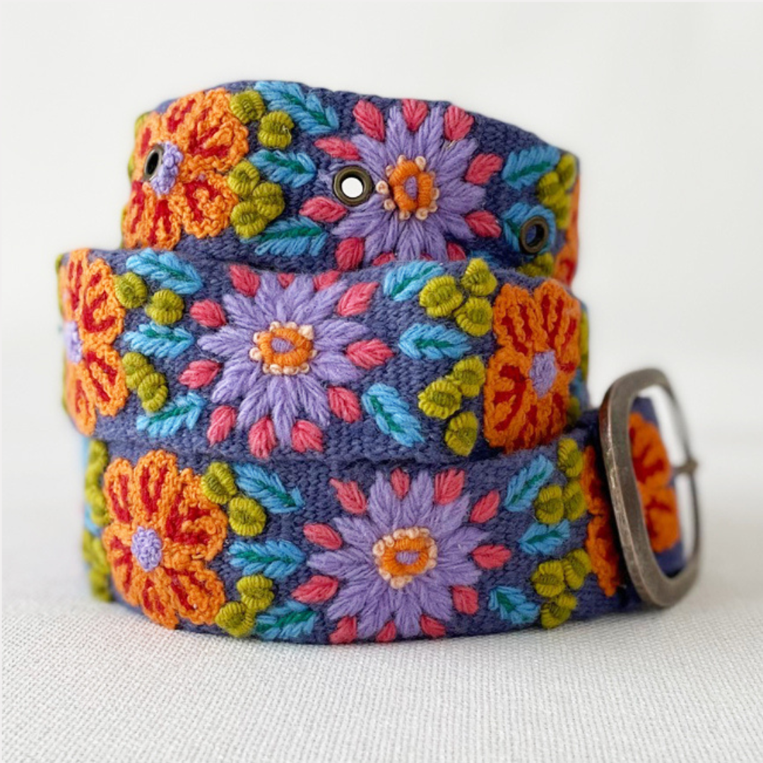 Prairie Flowers Embroidered Wool Belt: L