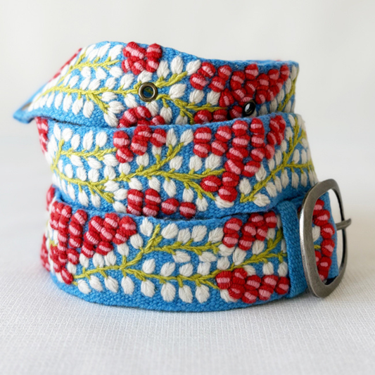 Berries on Vine Embroidered Wool Belt: S
