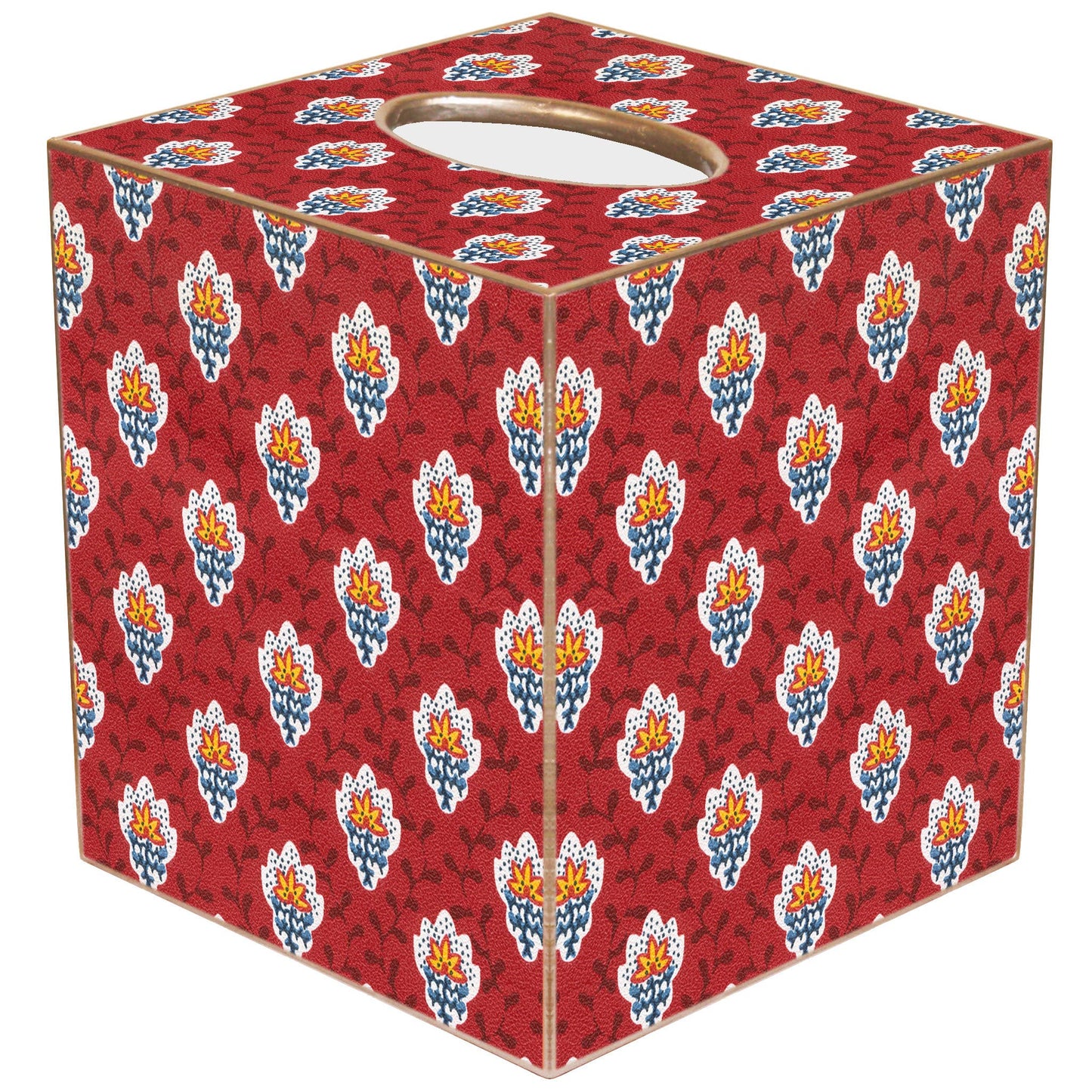 1202-Red Provencial Print Tissue Box: Paper Mache