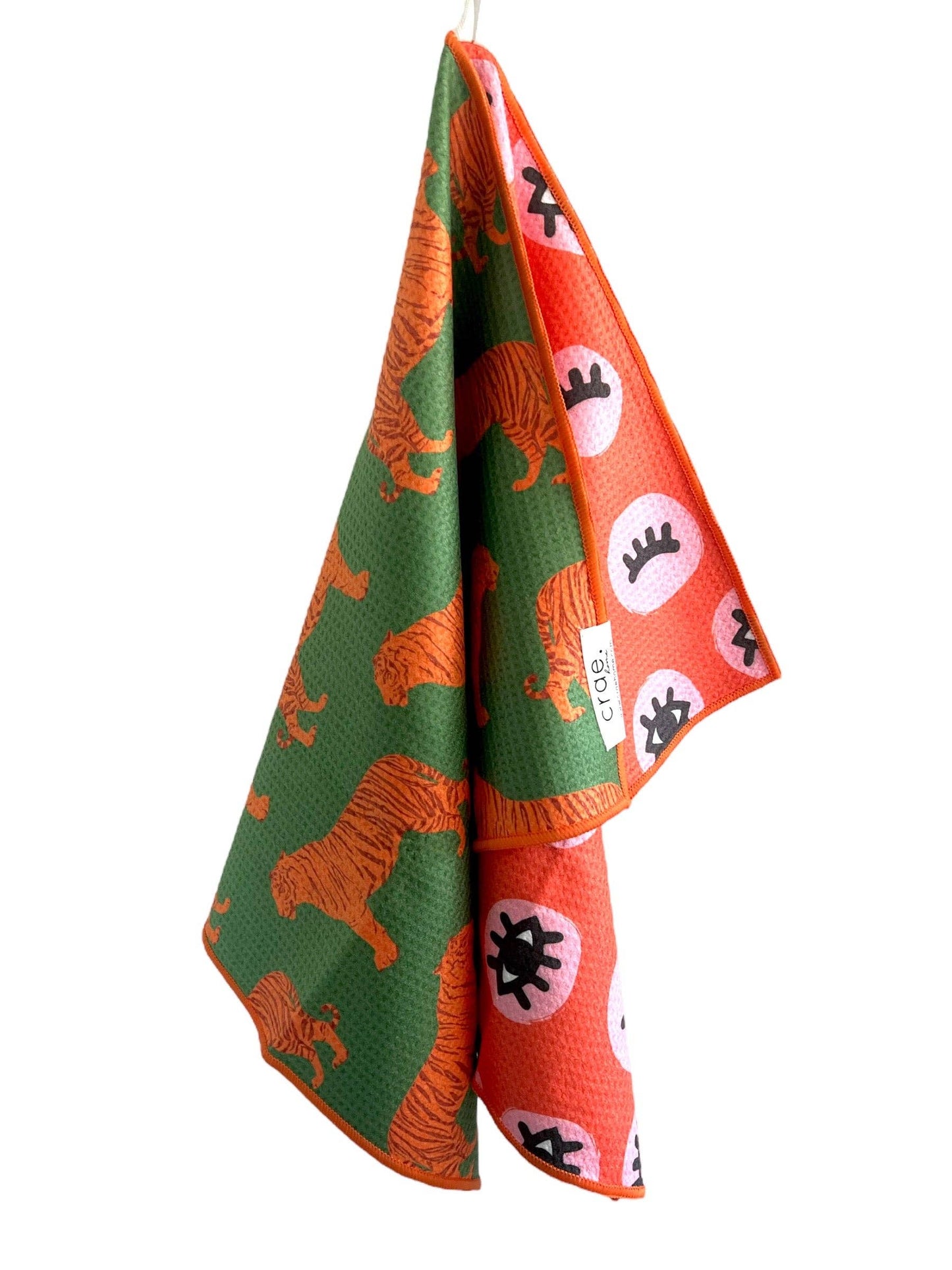 Eye of the Tiger: Reversible Hand Towel: Orange/Cream/Green / 19x29 in / Hand Towel