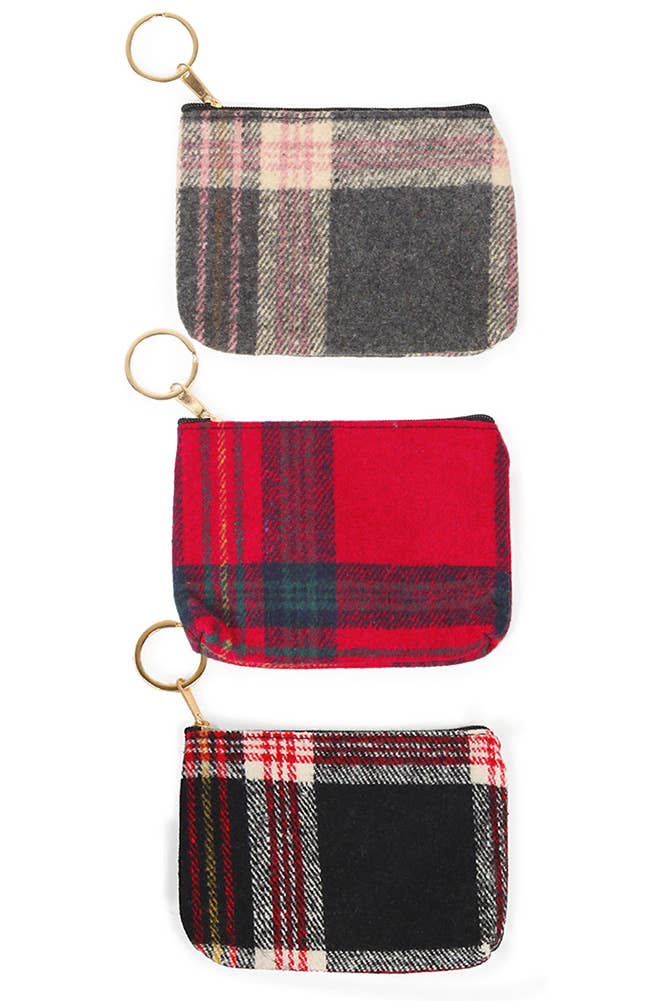 Plaid Print Coin Card Purse: Red