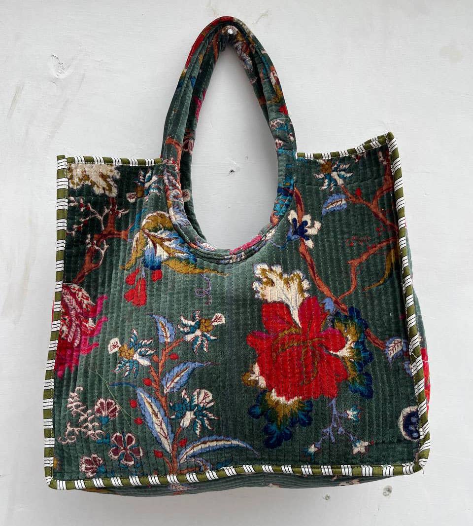 Party Wear Floral Jaipuri Quilted Velvet Cotton Women Bags
