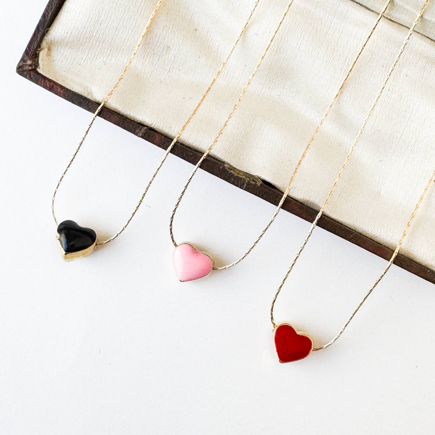 Heart Necklace Gold Filled Necklace, Valentine's Day Gift: Pink / 18"