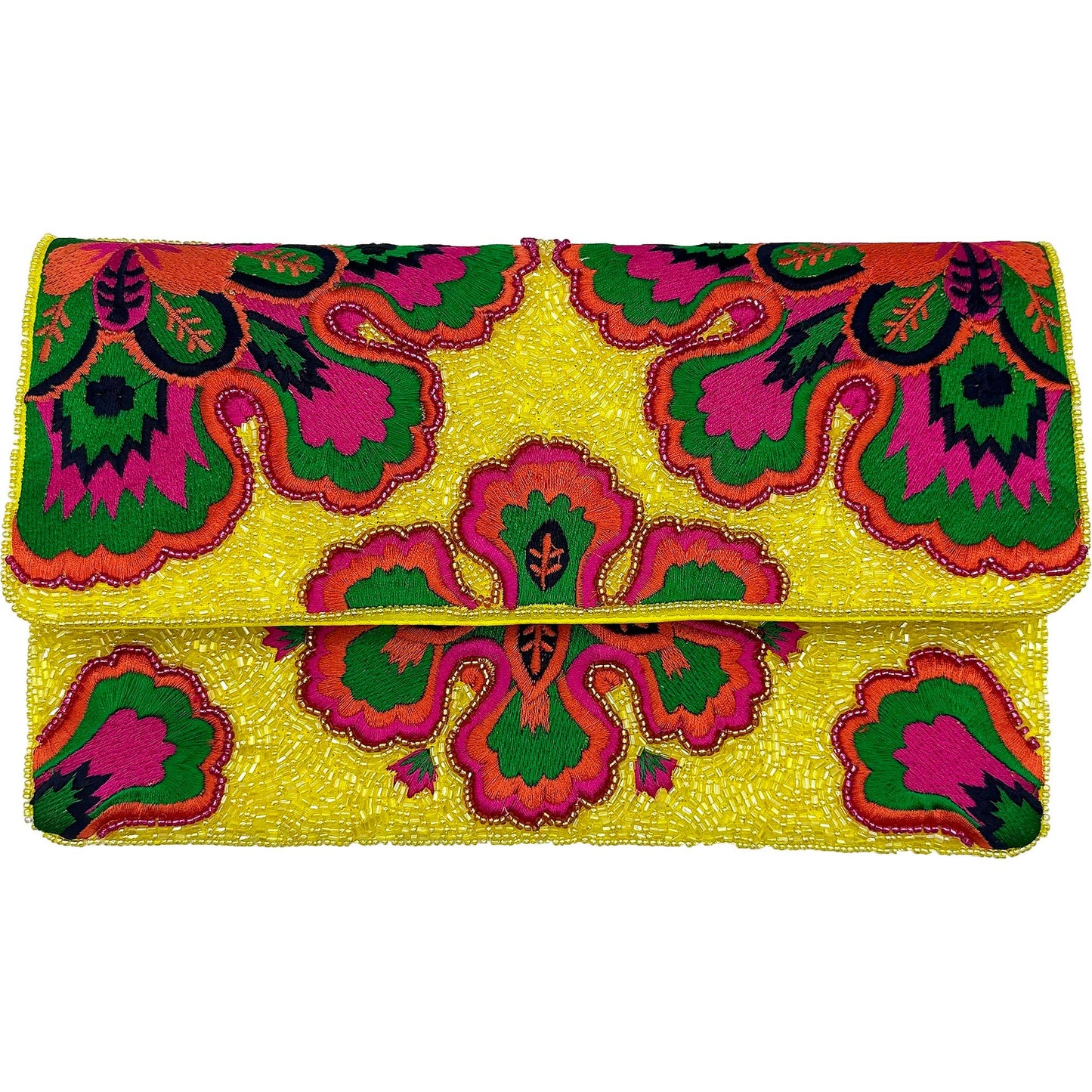 FESTIVE ROYALTY BEADED CLUTCH: Yellow