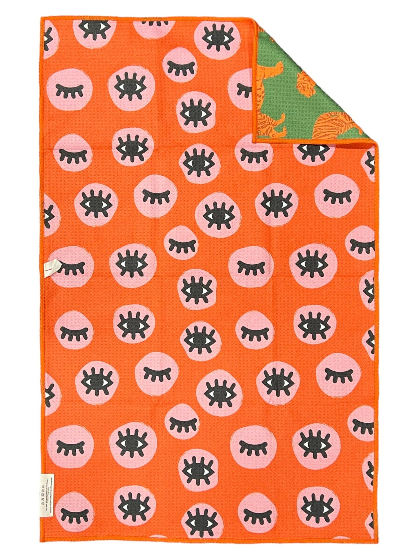 Eye of the Tiger: Reversible Hand Towel: Orange/Cream/Green / 19x29 in / Hand Towel