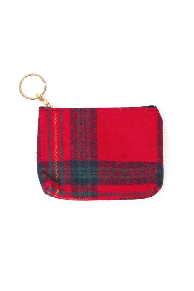 Plaid Print Coin Card Purse: Red