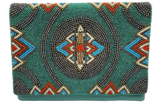 BOHO WESTERN TURQUOISE BEADED CLUTCH