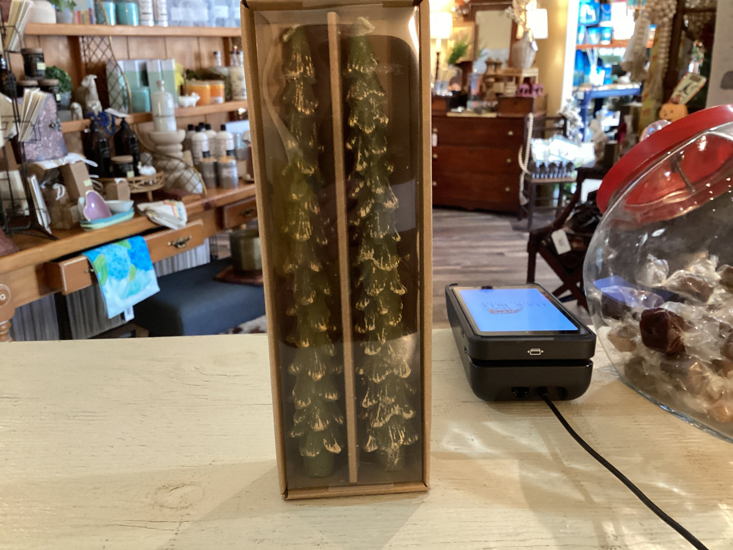 Tree Shaped Taper Candles Green/Gold