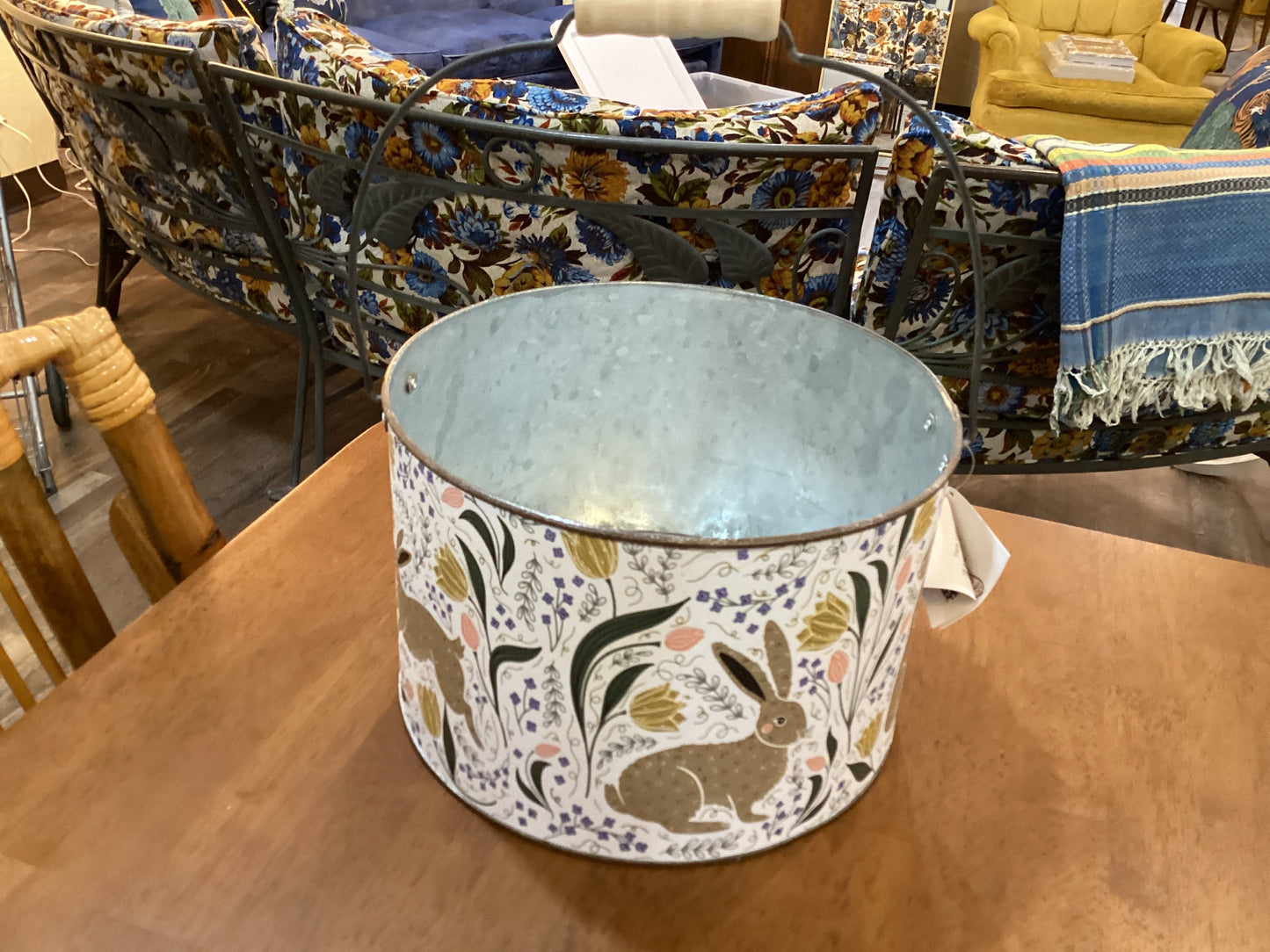 Large Bucket Rabbit FolkArt