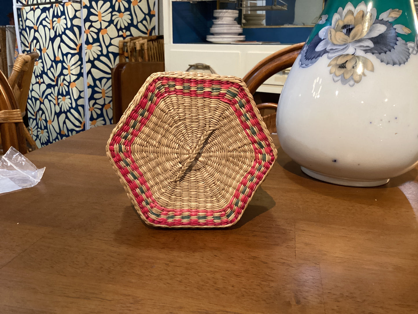 Vintage Sweetgrass Lidded Basket