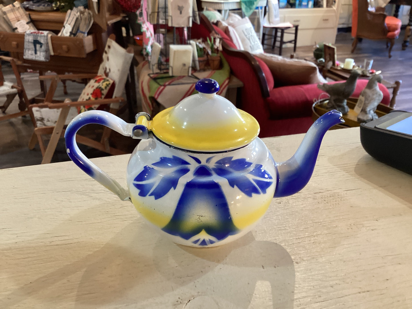 Blue/Yellow Enamel Teapot