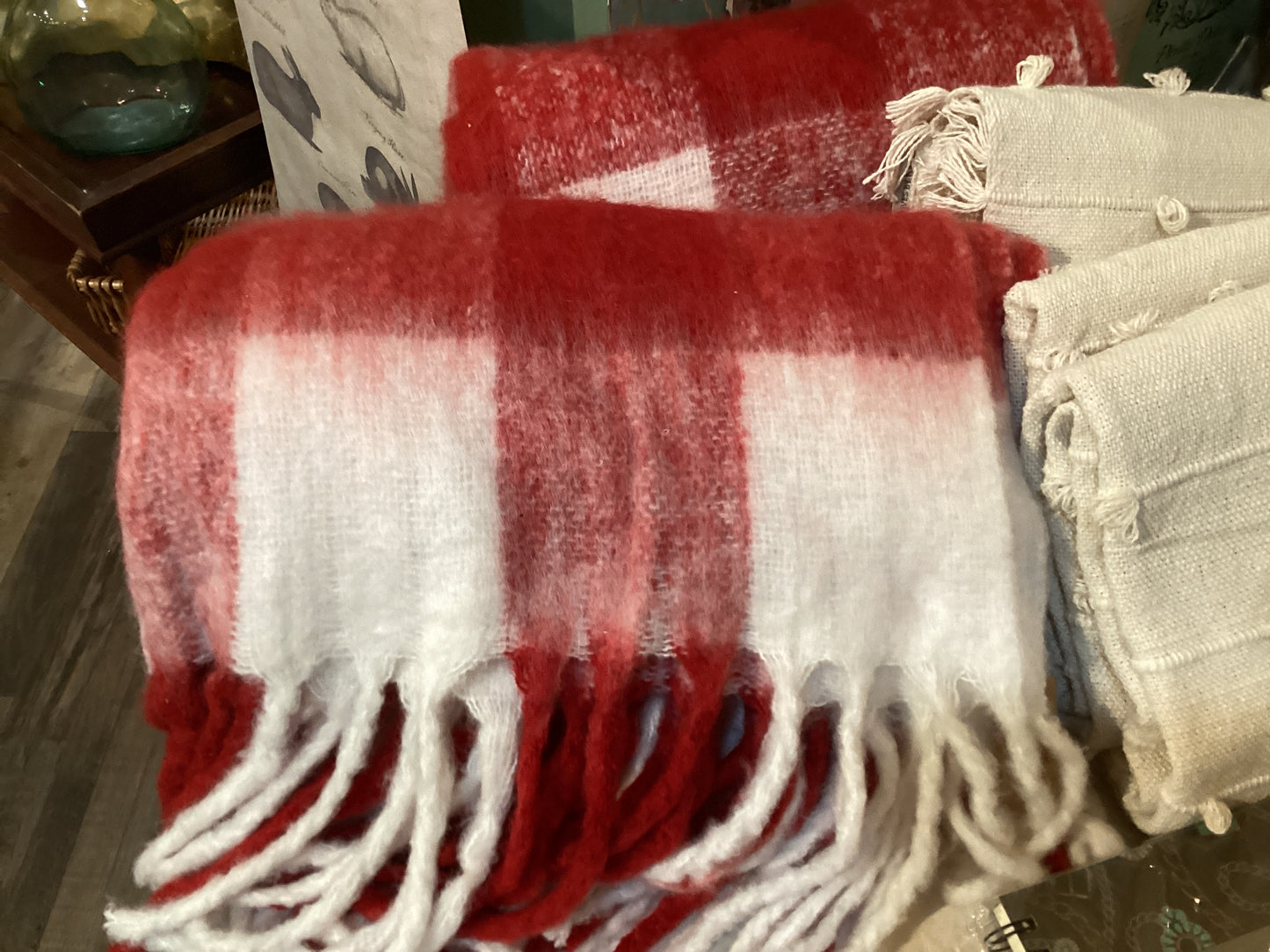 Red & White Plaid Throw