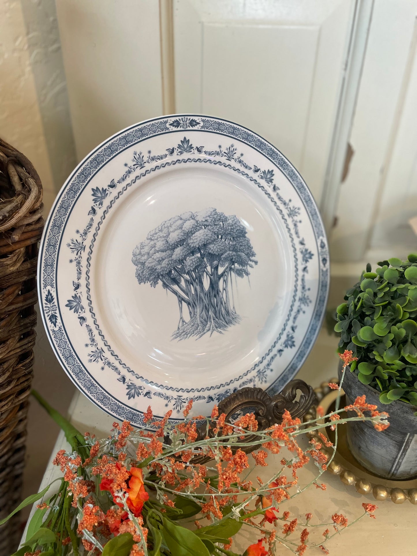 BLUE & WHITE FARM FRESH DINNER PLATES SET OF 4 WITH GIFTBOX