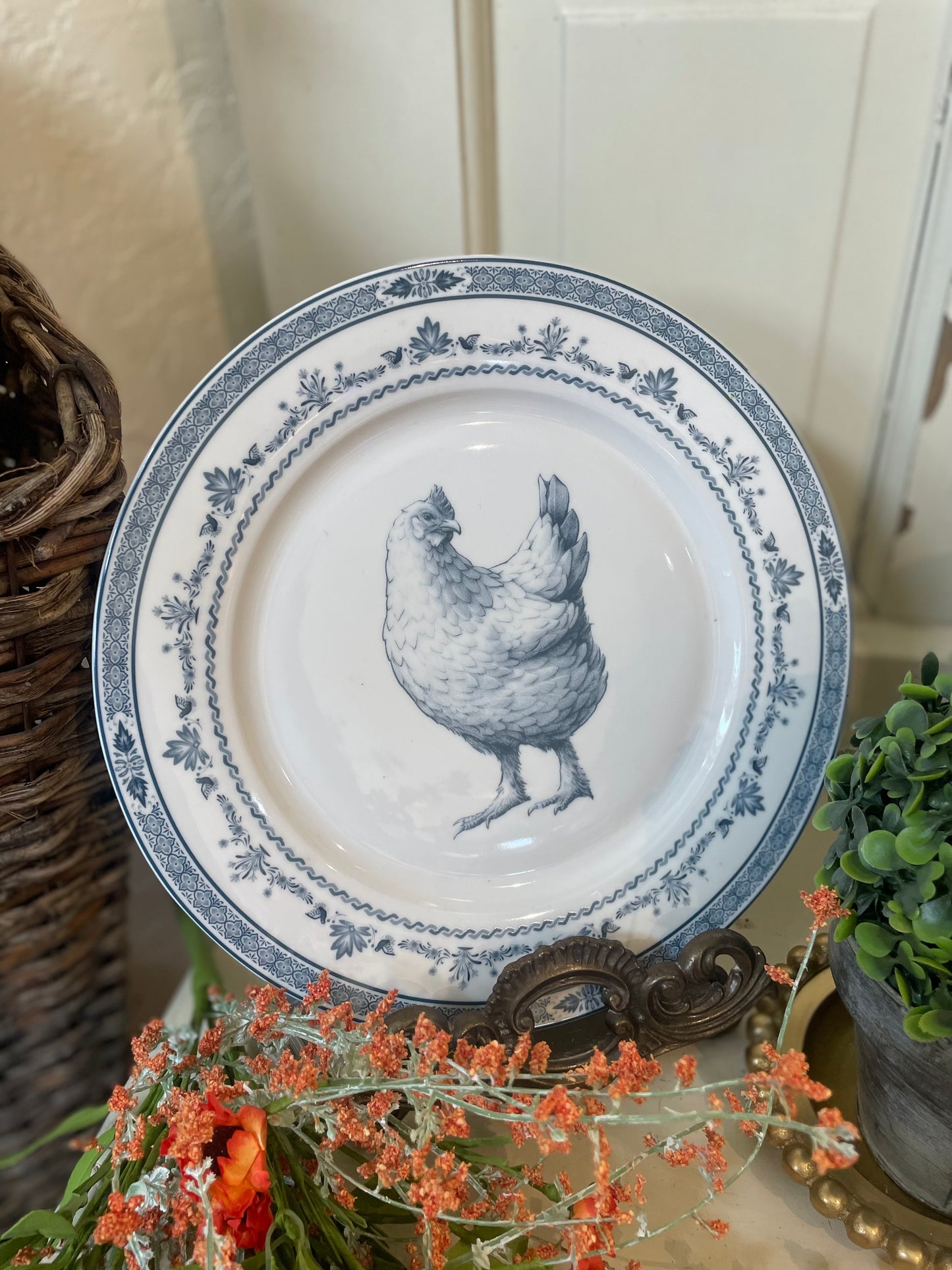 BLUE & WHITE FARM FRESH DINNER PLATES SET OF 4 WITH GIFTBOX