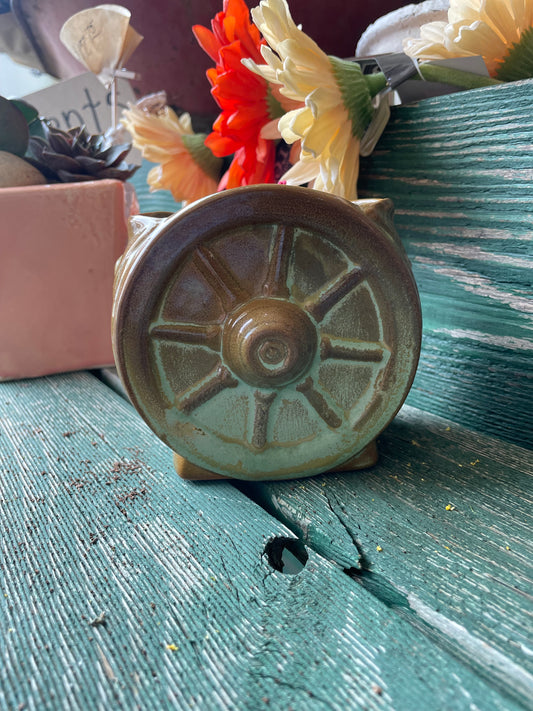 Vintage Frankoma Wagon Wheel Vase Prairie Green