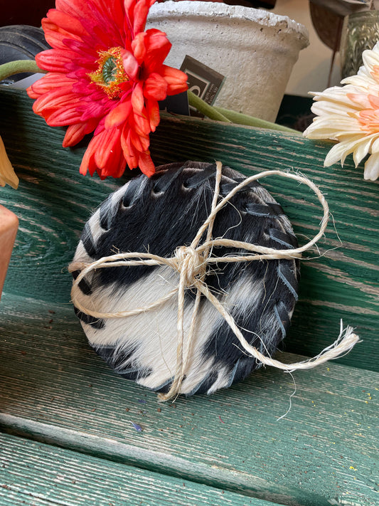 Western Linen Cowhide Coaster Set