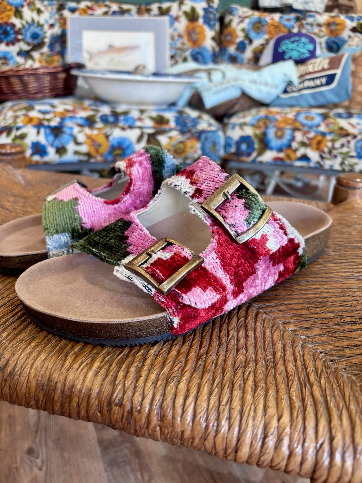 Silk Velvet Ikat Buckled Sandal: 6