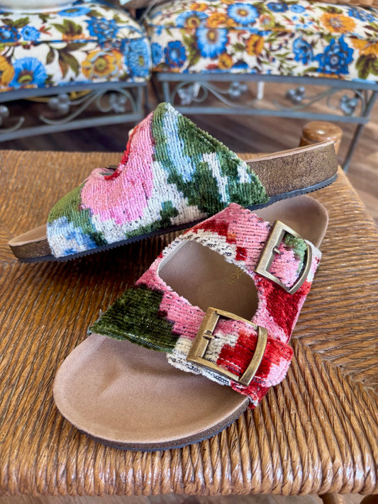 Silk Velvet Ikat Buckled Sandal: 6