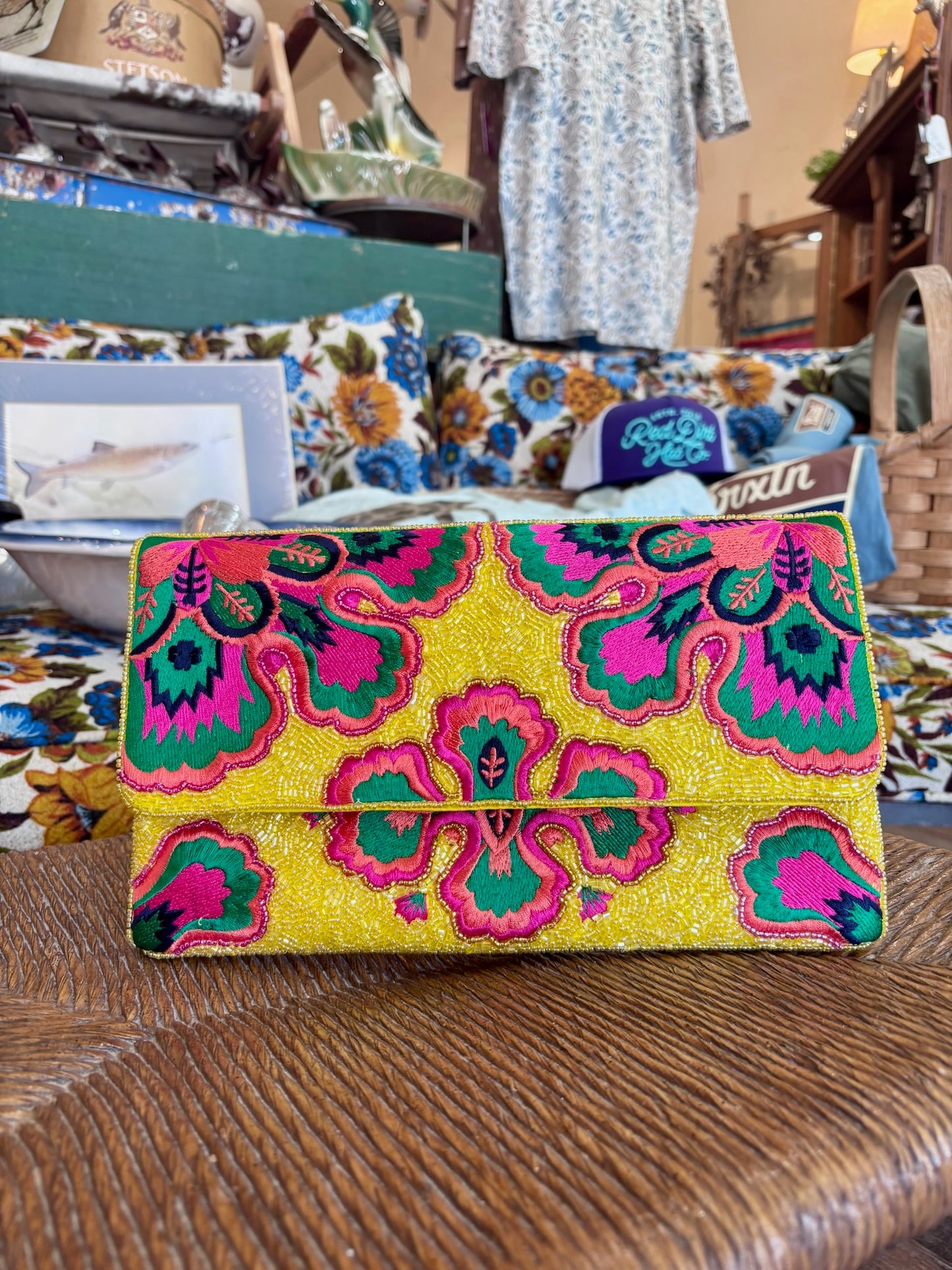 FESTIVE ROYALTY BEADED CLUTCH: Yellow