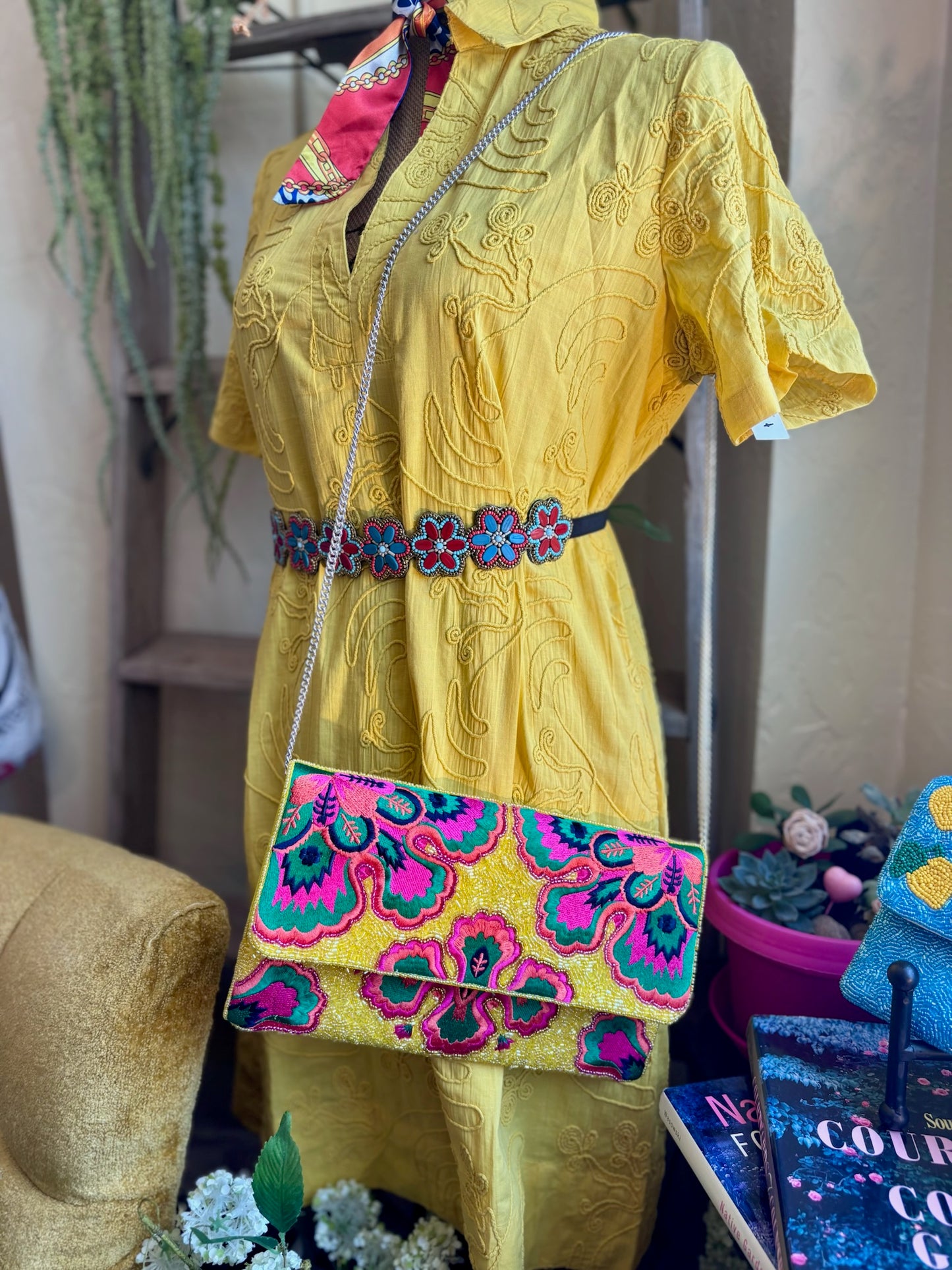 FESTIVE ROYALTY BEADED CLUTCH: Yellow