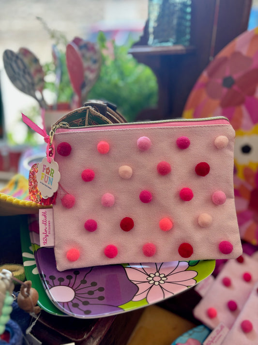 Red & Pink Pom Pom Pouch