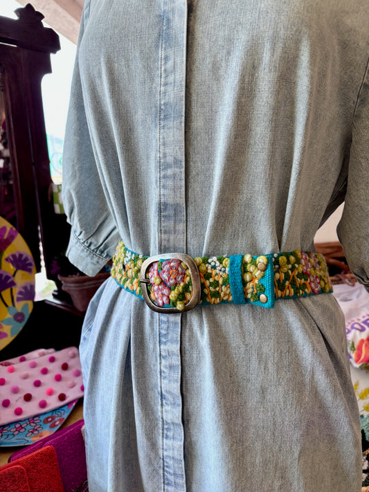 Windswept Embroidered Wool Belt: Small