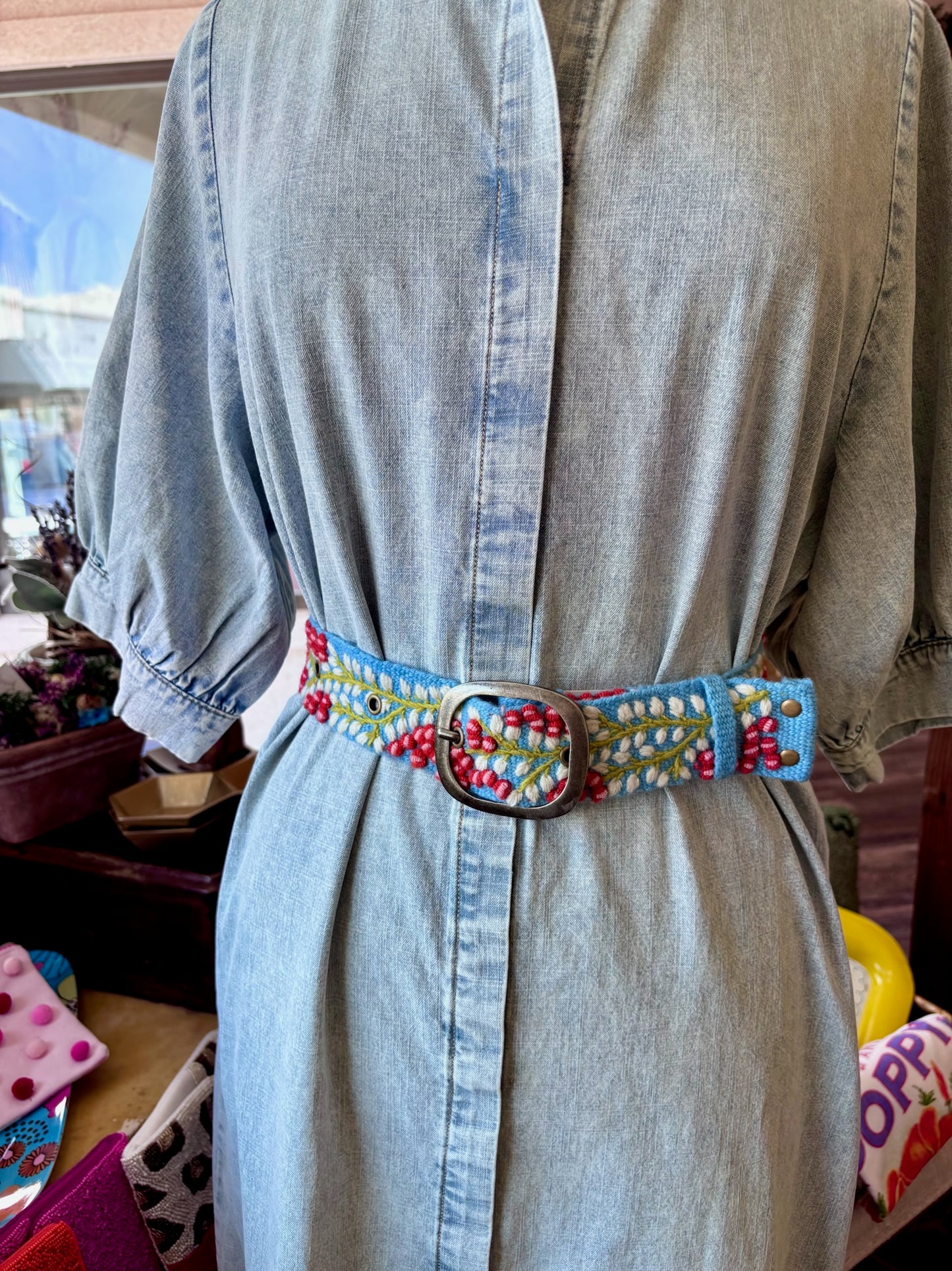 Berries on Vine Embroidered Wool Belt: Large